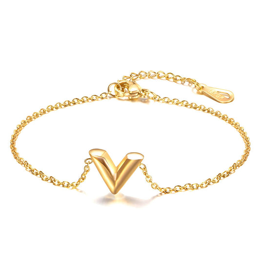 V Bracelet, 18K Gold Plated Steel