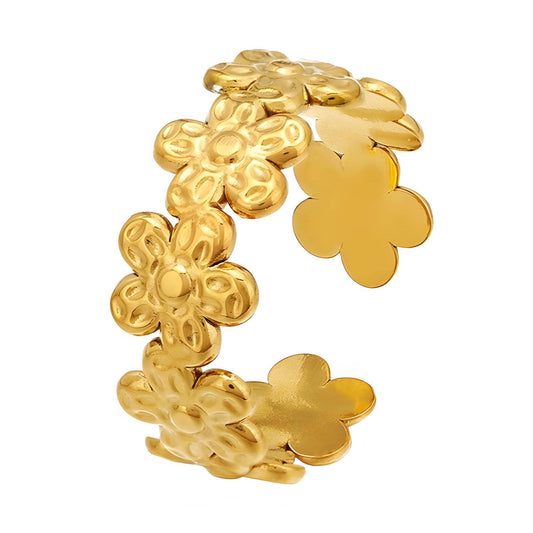 Flowers Ring, 18K Gold Plated Steel