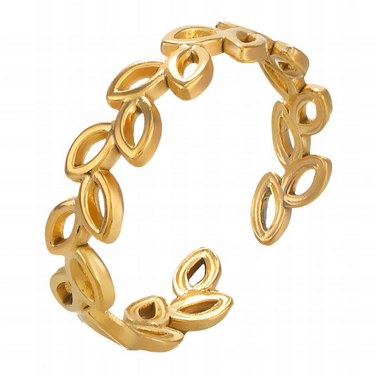 Leaves Ring, 18K Gold Plated Steel