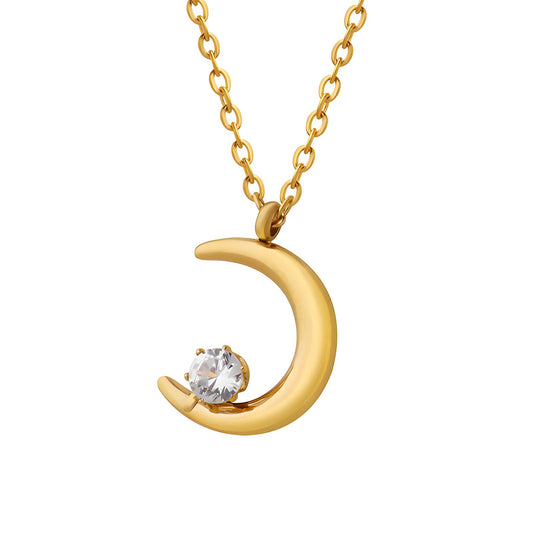Crescent Necklace, 18K Gold Plated Steel