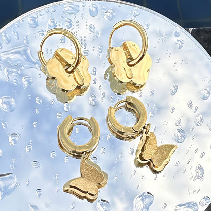 Flowers Earrings, 18K Gold Plated Steel