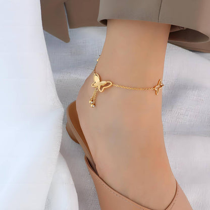Butterfly Anklet, 18K Gold Plated Steel