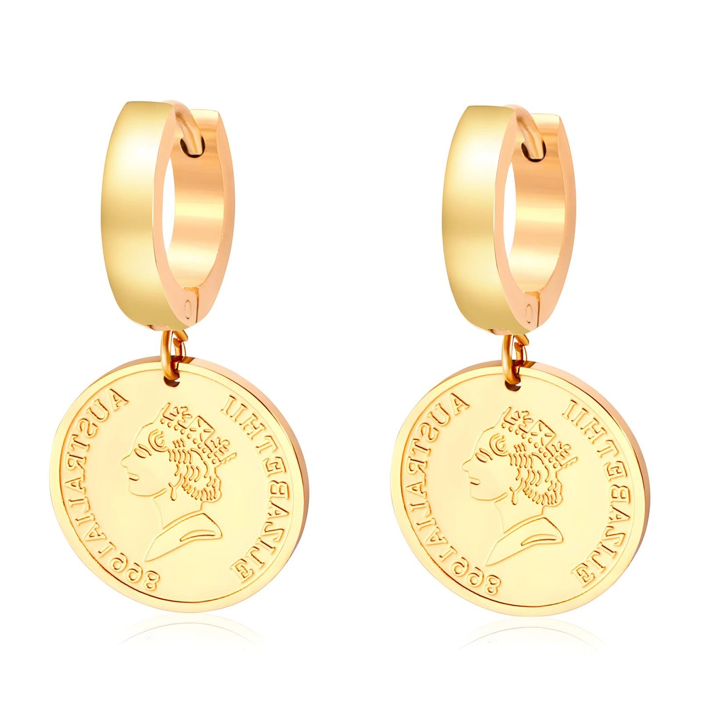 Earrings, 18K Gold Plated Steel