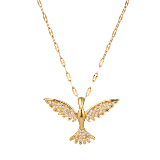 Bird Necklace, 18K Gold Plated Steel