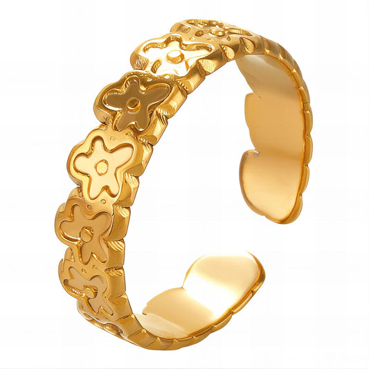 Flowers Ring, 18K Gold Plated Steel