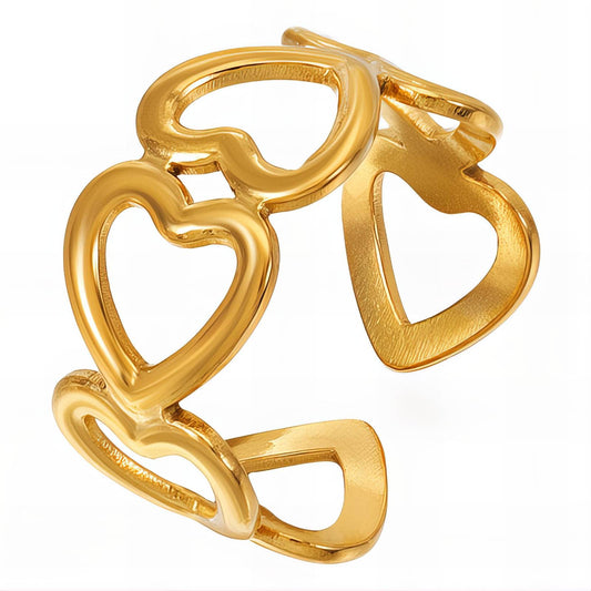 Hearts Ring, 18K Gold Plated Steel