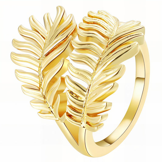 Leaves Ring, 18K Gold Plated Steel