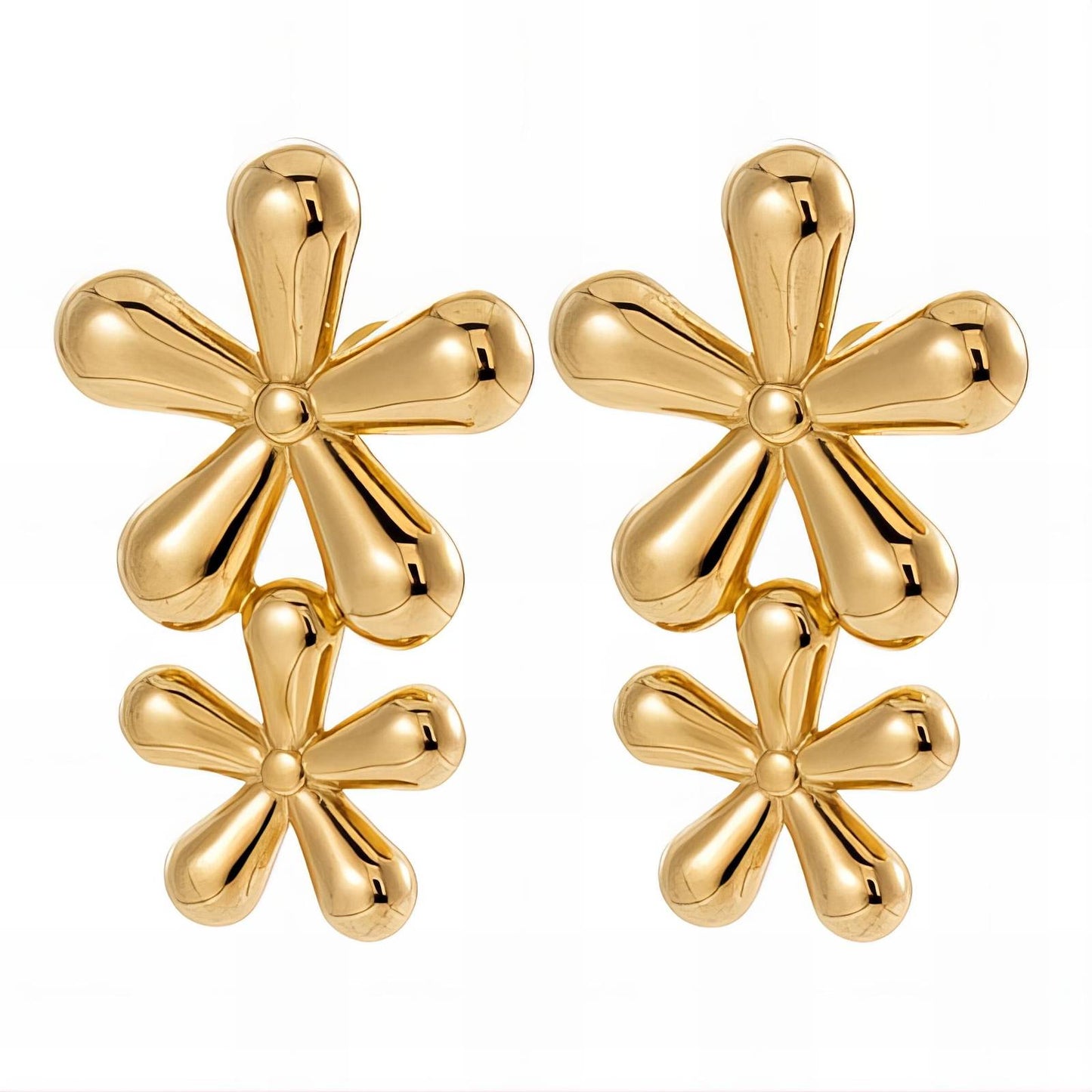 Flowers Earrings, 18K Gold Plated Steel