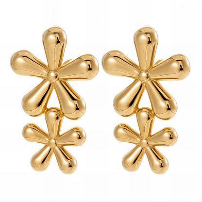 Flowers Earrings, 18K Gold Plated Steel