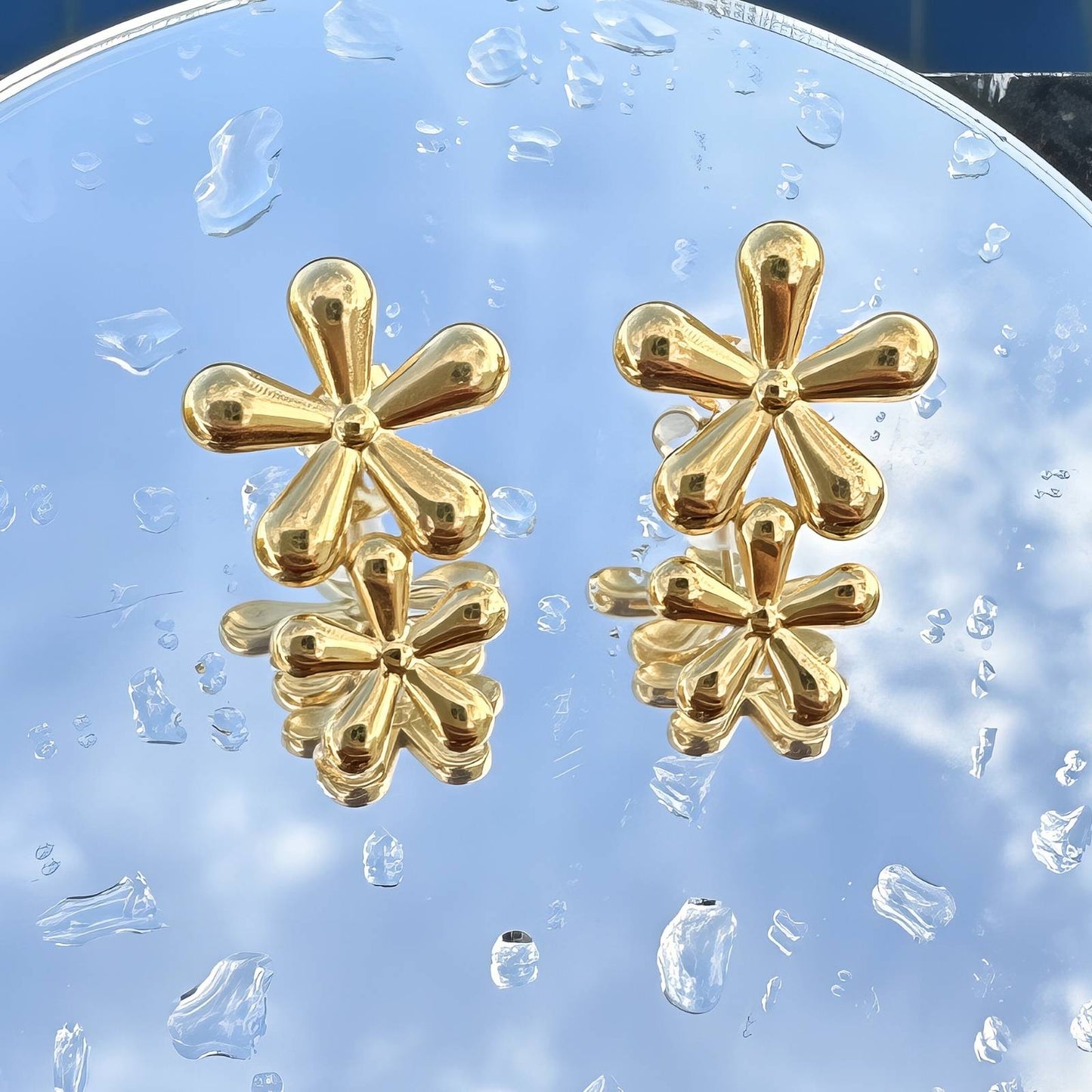 Flowers Earrings, 18K Gold Plated Steel