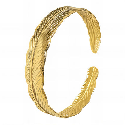 Feather Bracelet, 18K Gold Plated Steel