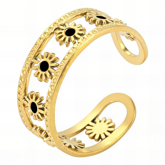Flowers Ring, 18K Gold Plated Steel