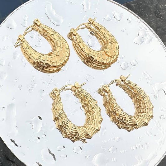 Earrings, 18K Gold Plated Steel
