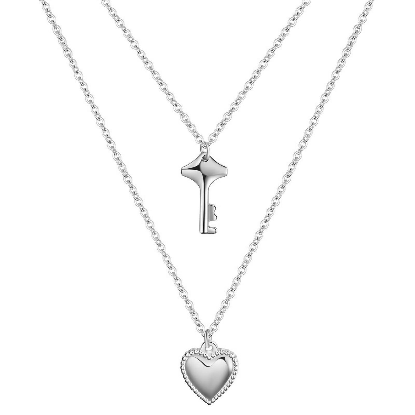Heart and Key Necklace, Stainless Steel