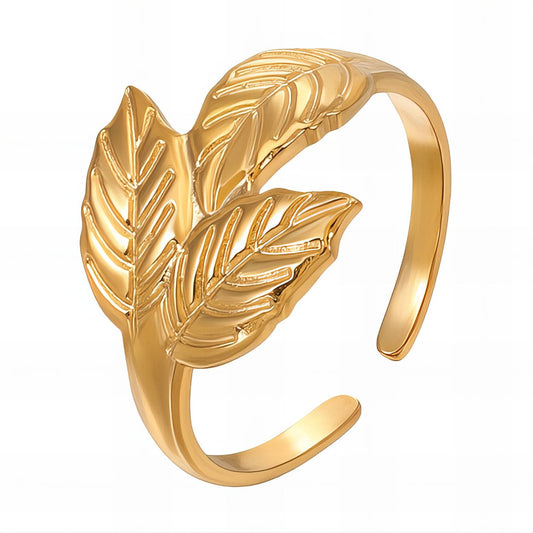 Leaf Ring, 18K Gold Plated Steel