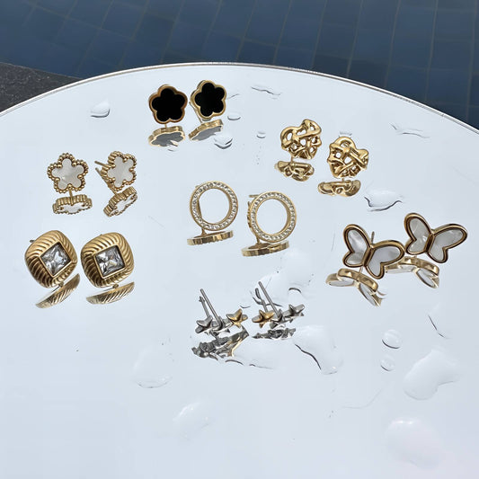 Flowers Earrings, 18K Gold Plated Steel