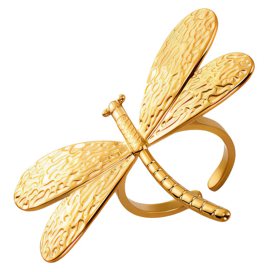 Dragonfly Ring, 18K Gold Plated Steel