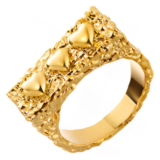 Hearts Ring, 18K Gold Plated Steel