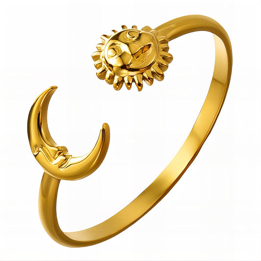 Sun and Moon Ring, 18K Gold Plated Steel