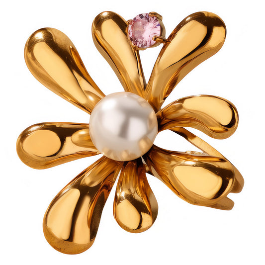 Flower Ring, 18K Gold Plated Steel