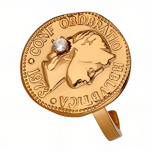 Coin Ring, 18K Gold Plated Steel