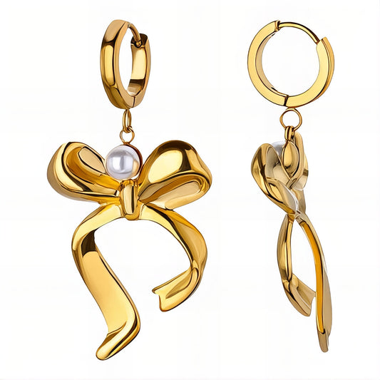 Bows Earrings, 18K Gold Plated Steel