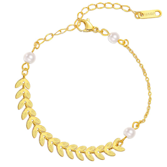 Leaves Anklet, 18K Gold Plated Steel