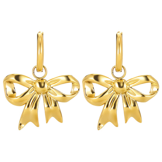 Bows Earrings, 18K Gold Plated Steel