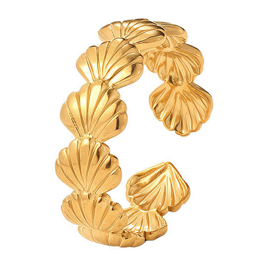 Seashells Ring, 18K Gold Plated Steel