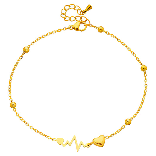 Hearts Anklet, 18K Gold Plated Steel