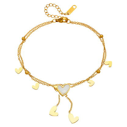 Hearts Anklet, 18K Gold Plated Steel