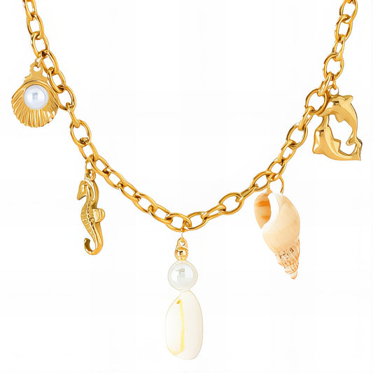 Seashells Necklace, 18K Gold Plated Steel