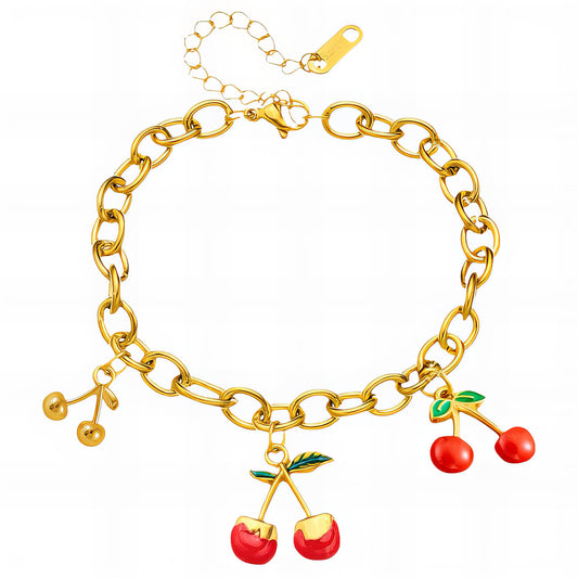 Cherry Bracelet, 18K Gold Plated Steel
