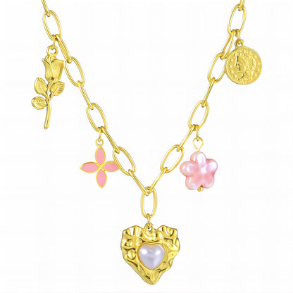 Hearts Necklace, 18K Gold Plated Steel