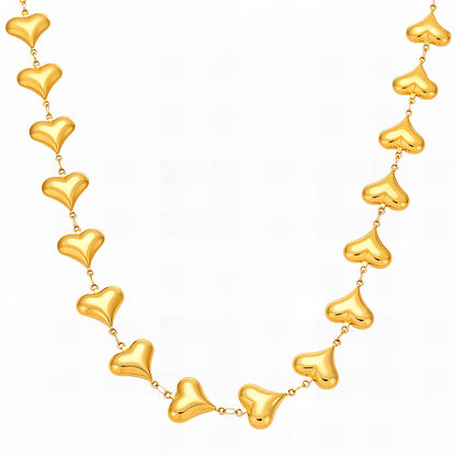 Hearts Necklace, 18K Gold Plated Steel