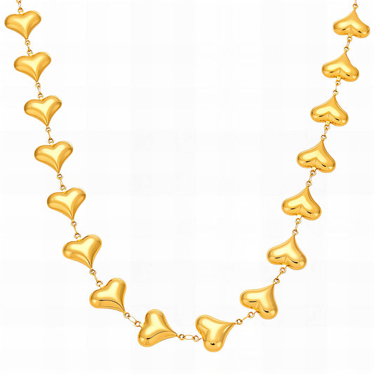 Hearts Necklace, 18K Gold Plated Steel