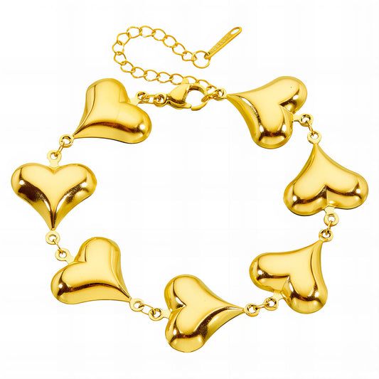 Hearts Bracelet, 18K Gold Plated Steel