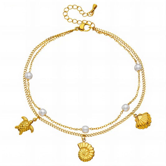 Seashells Anklet, 18K Gold Plated Steel