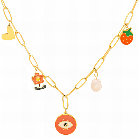 Evil Eye Necklace, 18K Gold Plated Steel