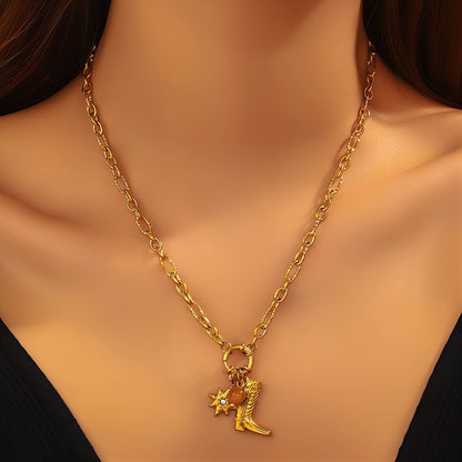 Boot Necklace, 18K Gold Plated Steel