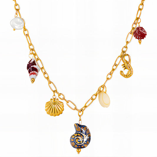 Seashells Necklace, 18K Gold Plated Steel