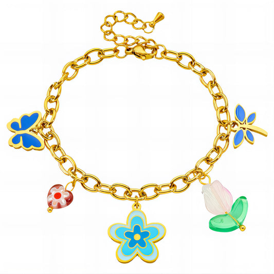 Flowers Bracelet, 18K Gold Plated Steel