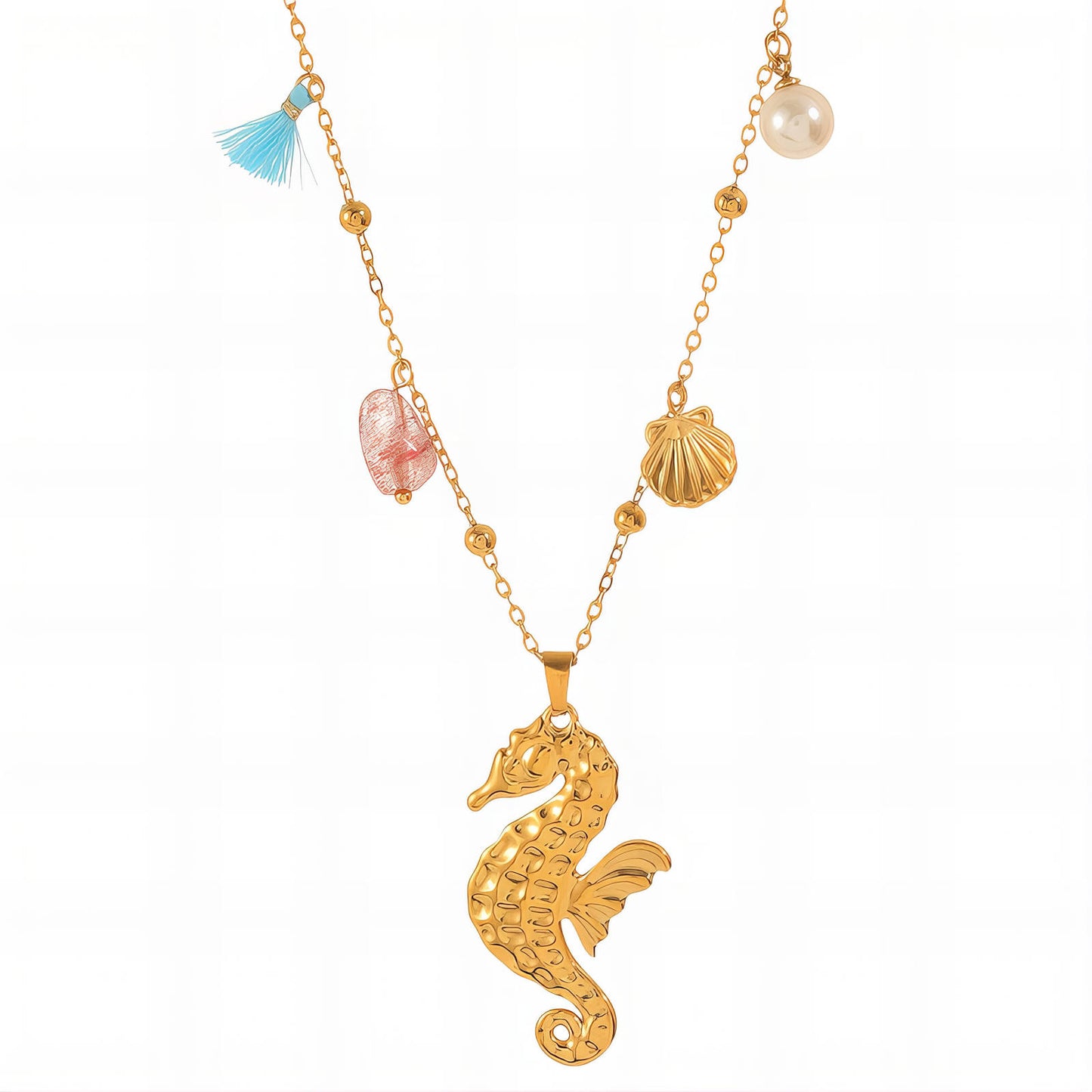 Seahorse Necklace, 18K Gold Plated Steel
