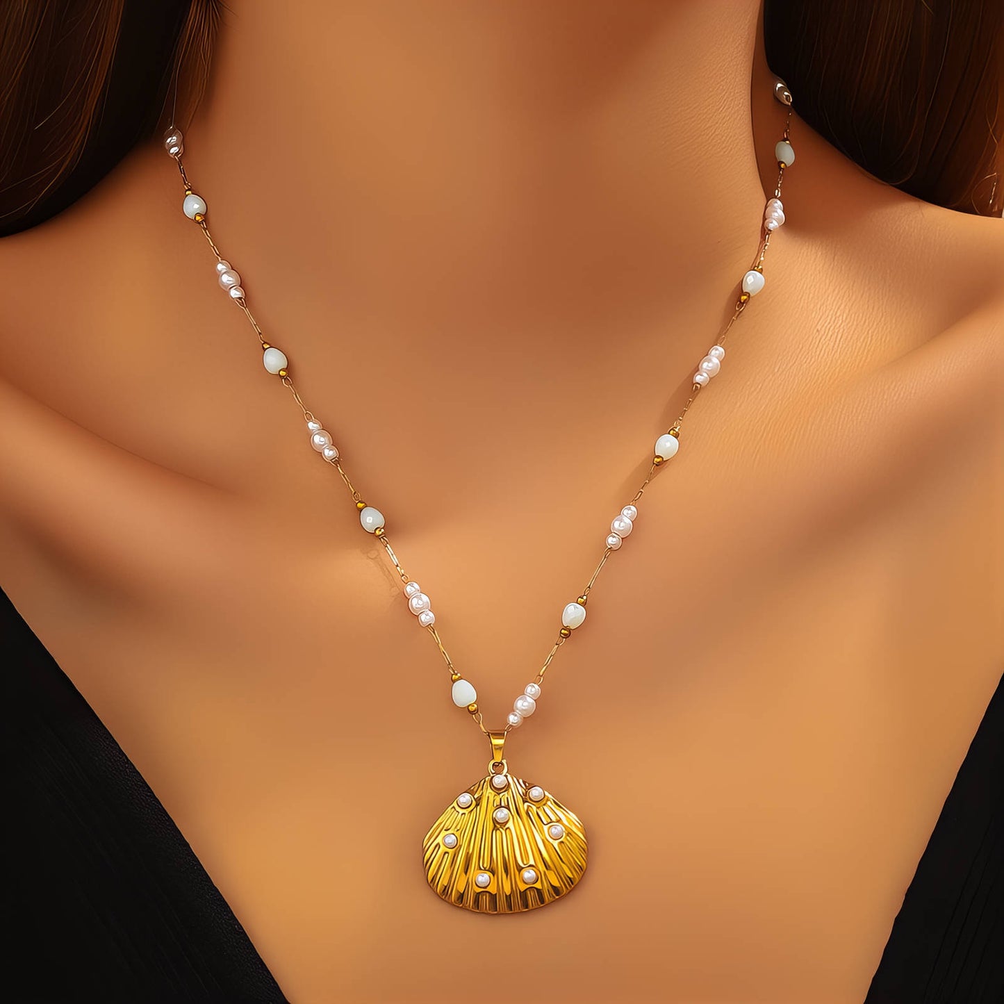 Seashell Necklace, 18K Gold Plated Steel