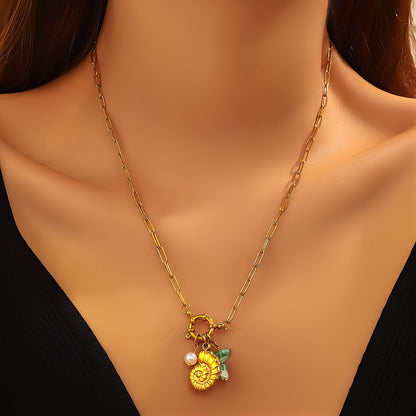 Seashell Necklace, 18K Gold Plated Steel