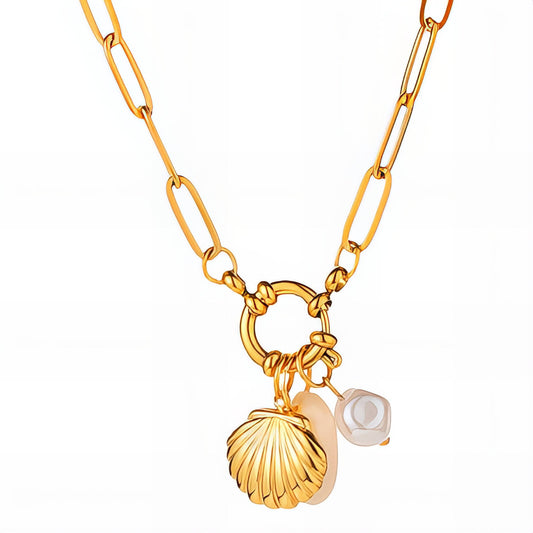 Seashells Necklace, 18K Gold Plated Steel