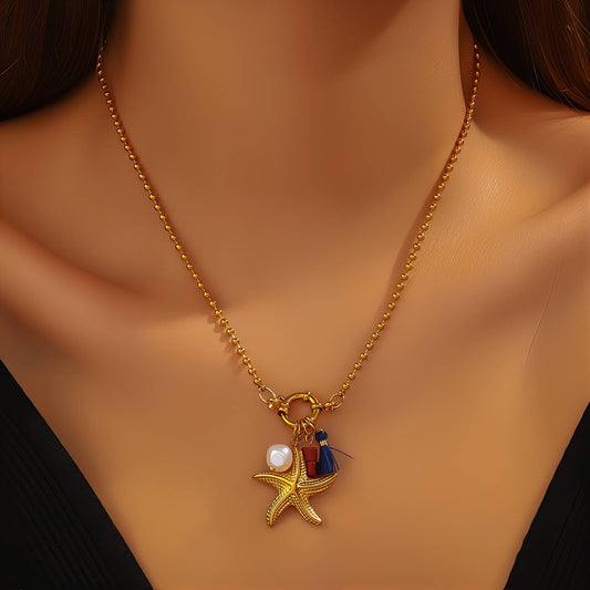 Starfish Necklace, 18K Gold Plated Steel