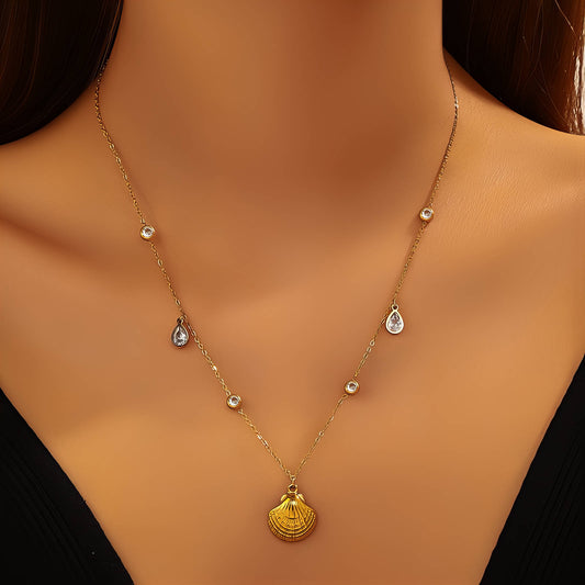 Seashell Necklace, 18K Gold Plated Steel
