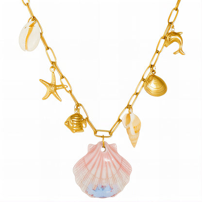 Seashells Necklace, 18K Gold Plated Steel