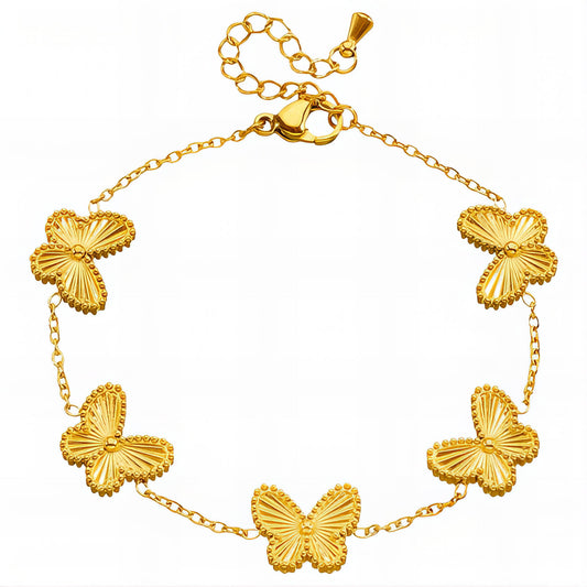 Butterflies Bracelet, 18K Gold Plated Steel
